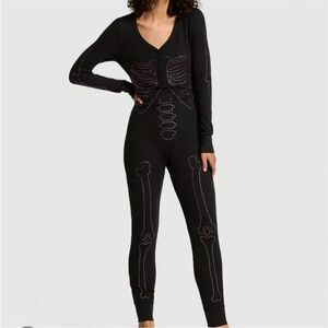PINK Victoria's Secret Black Skeleton Pajama Set onesie XL NWT pink jewels